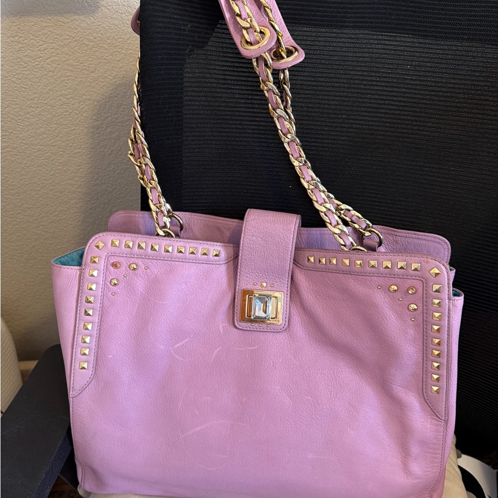 Juicy Couture Lavender Studded Leather Shoulder Bag with Gold Chain Straps